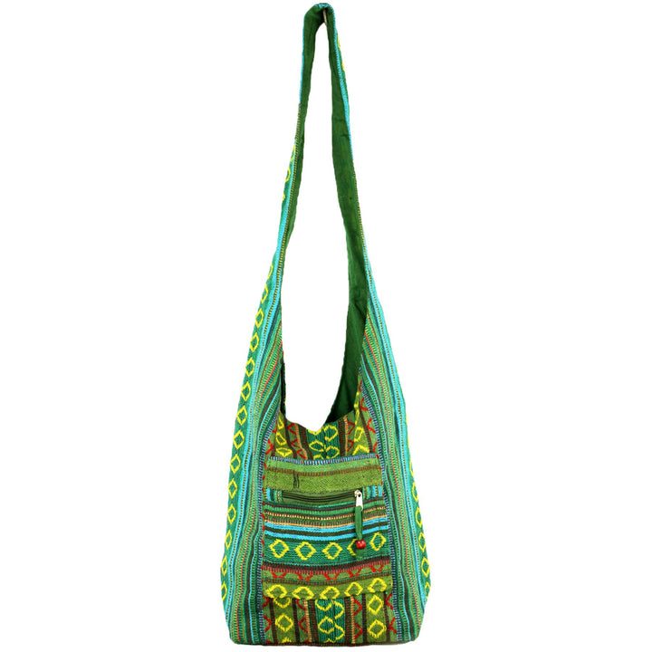 Diamond Pattern Canvas Sling Shoulder Bag - Green