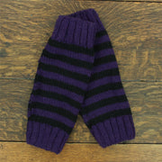 Hand Knitted Wool Leg Warmers - Stripe Purple Black