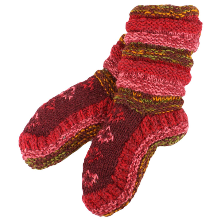 Chunky Wool Knit Slipper Socks - Maroon