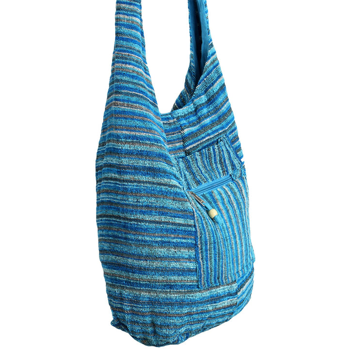 Striped Chenille Sling Shoulder Bag - Light Blue