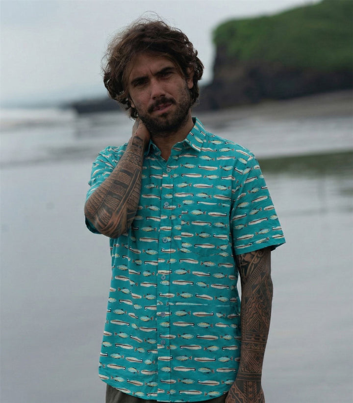 Regular Fit Short Sleeve Shirt - Turquoise Fish