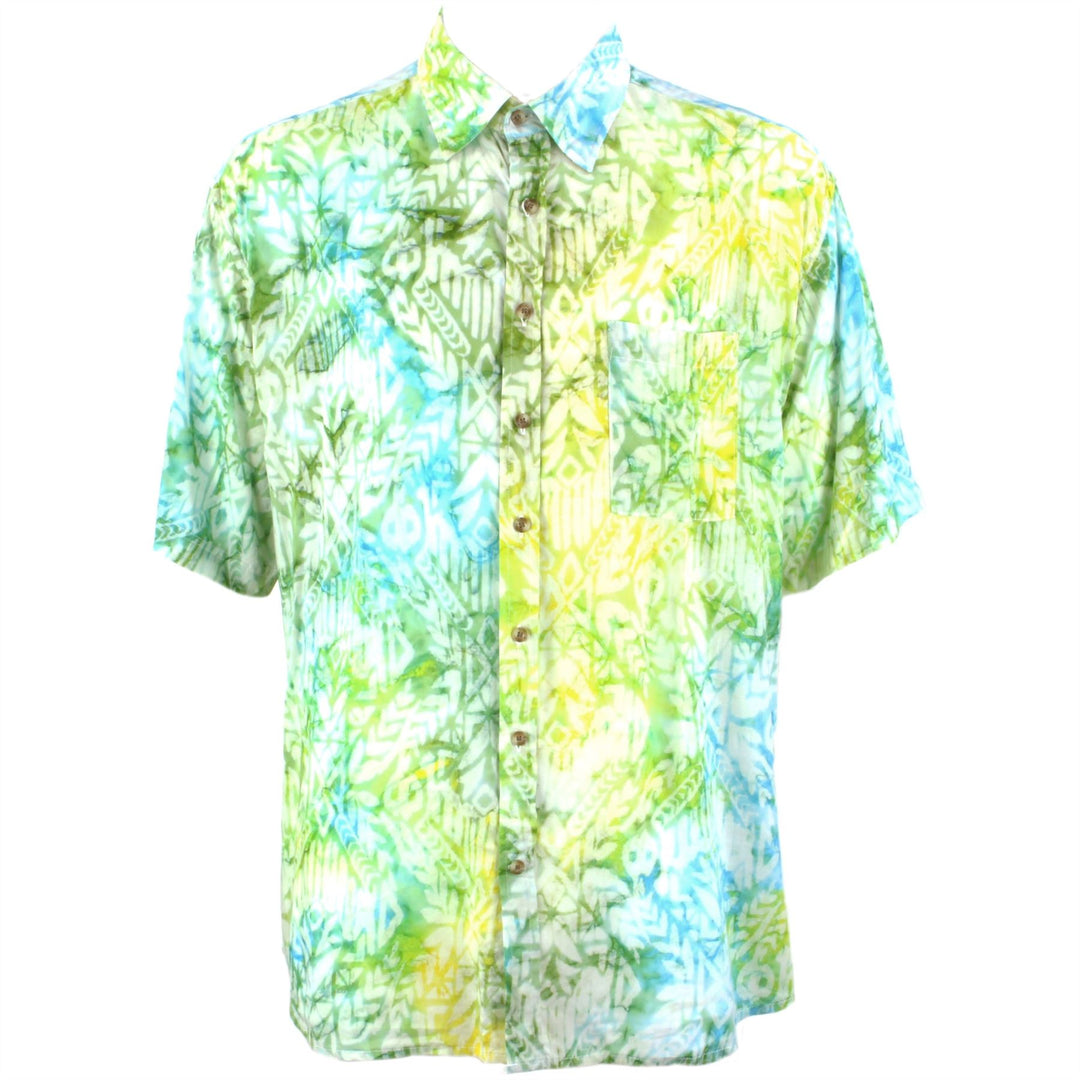 Regular Fit Short Sleeve Shirt - Yellow Green & Blue Abstract