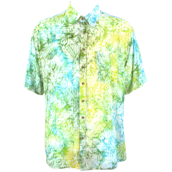 Regular Fit Short Sleeve Shirt - Yellow Green & Blue Abstract