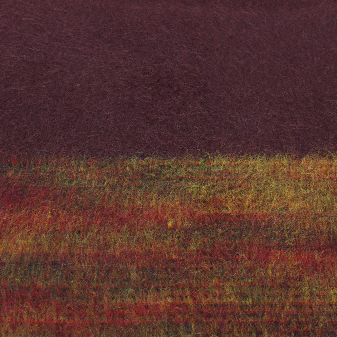 Tibetan Wool Blend Shawl Blanket - Maroon with Sunset Reverse