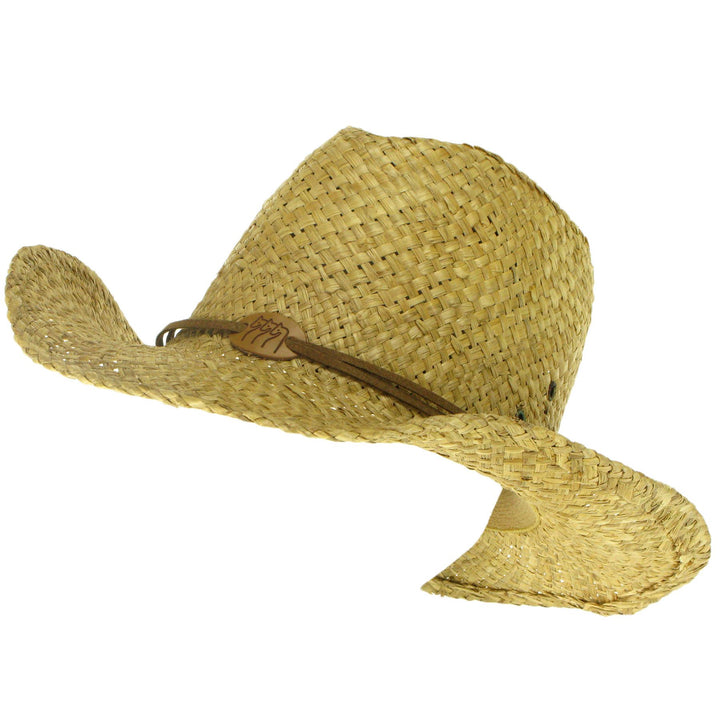 Straw Cowboy Hat with Three Horses Badge