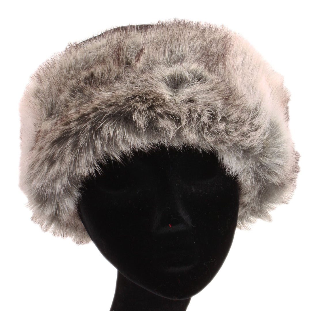 Flat Top Faux Leather Hat with Faux Fur Cuff - Black