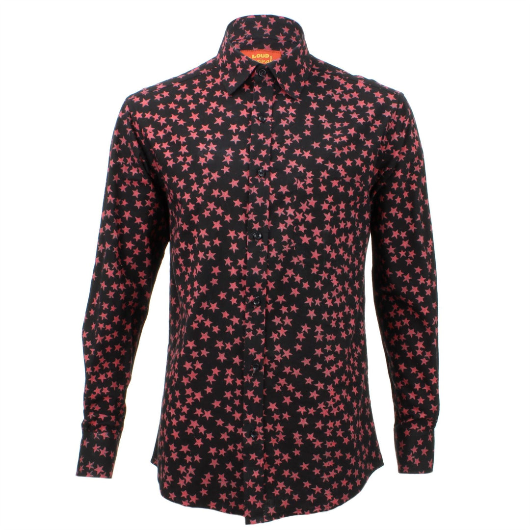 Regular Fit Long Sleeve Shirt - Black with Plum Red Stars