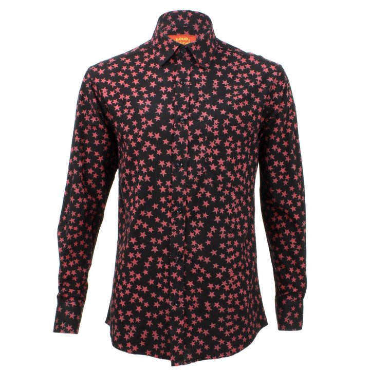 Regular Fit Long Sleeve Shirt - Black with Plum Red Stars