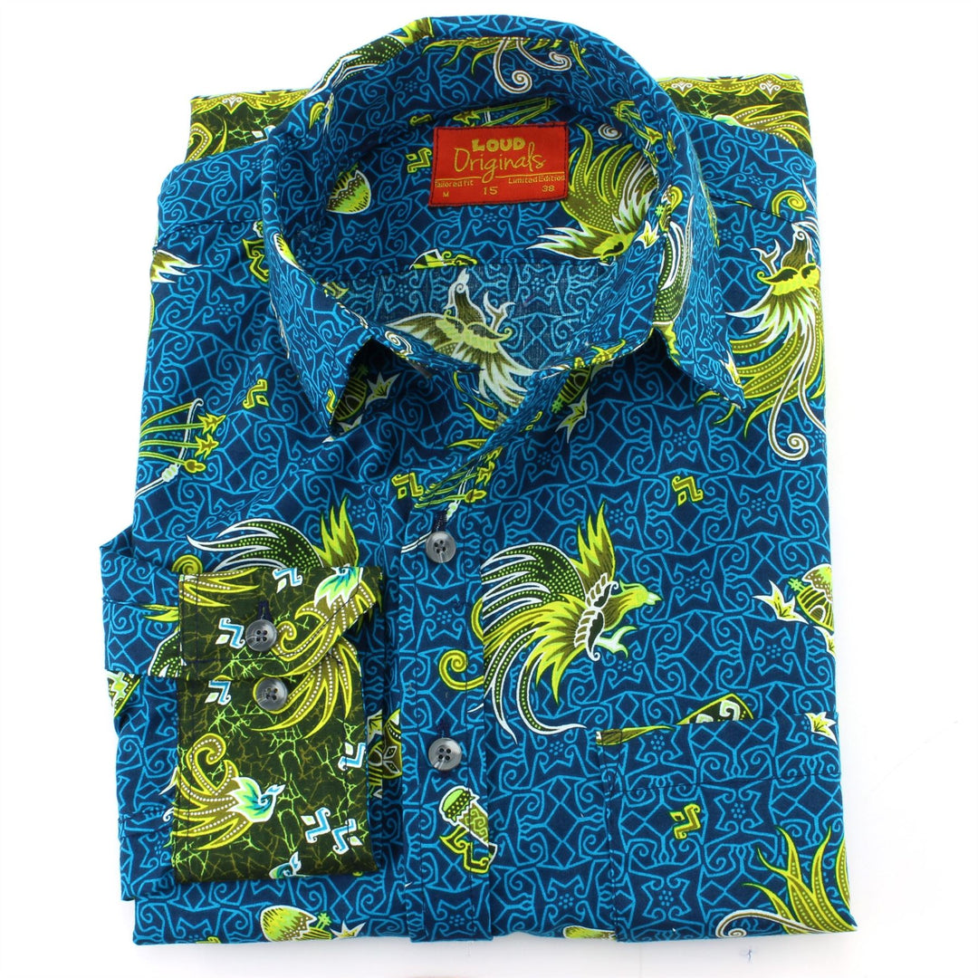 Tailored Fit Long Sleeve Shirt - Green Abstract Phoenix