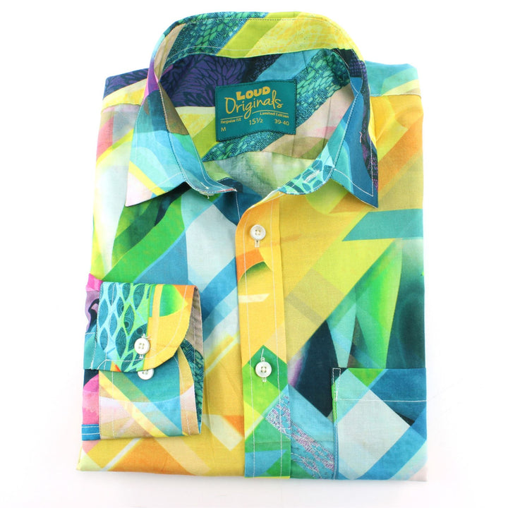 Regular Fit Long Sleeve Shirt - Yellow & Blue Abstract