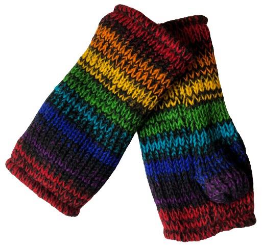 Wool Knit Fleece Lined  Wrist Warmers - Rainbow Blend