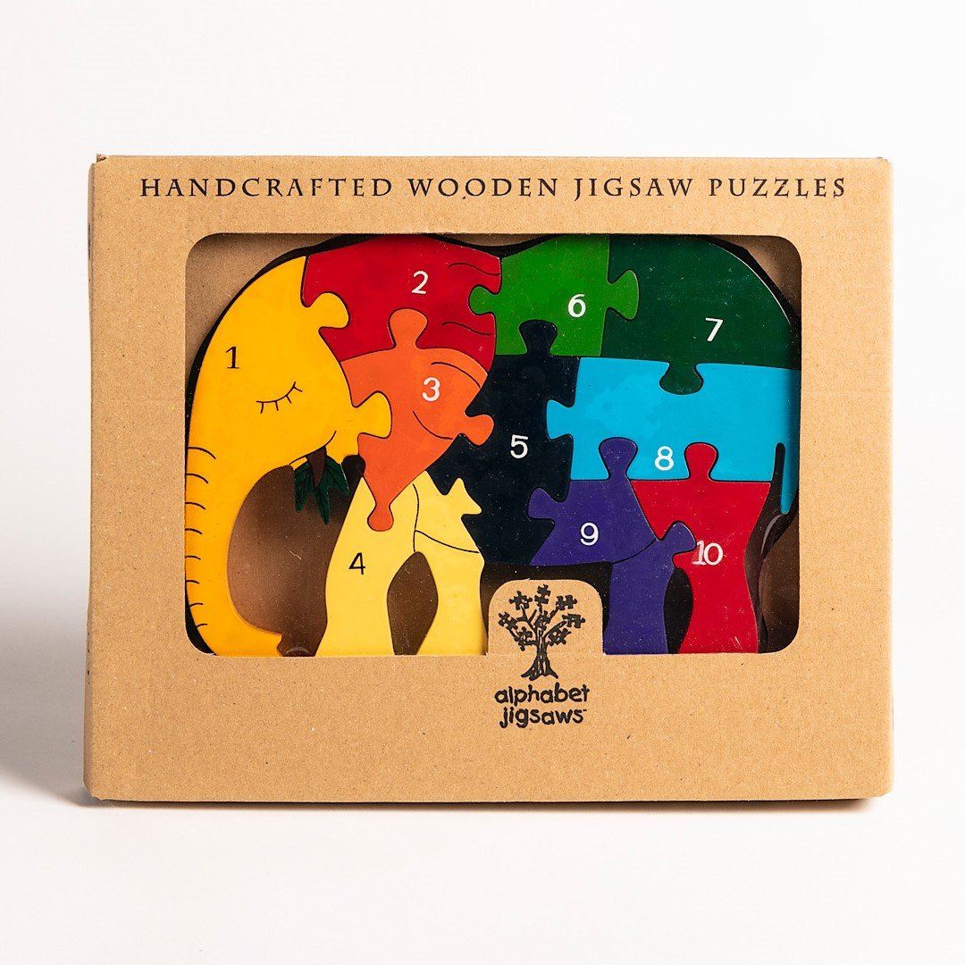 Handmade Wooden Jigsaw Puzzle - Number Elephant