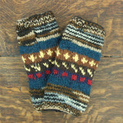 Hand Knitted Wool Arm Warmer - 17 Blue Brown
