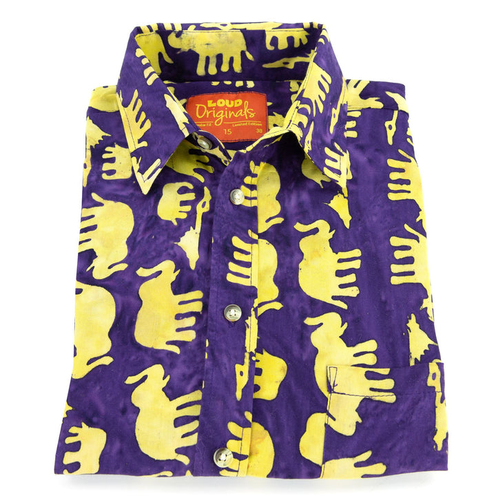 Regular Fit Short Sleeve Shirt - Herd of Elephants - Purple