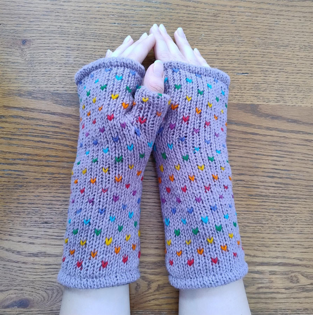 Wool Knit Fleece Lined  Wrist Warmers - Tik Tik Lilac