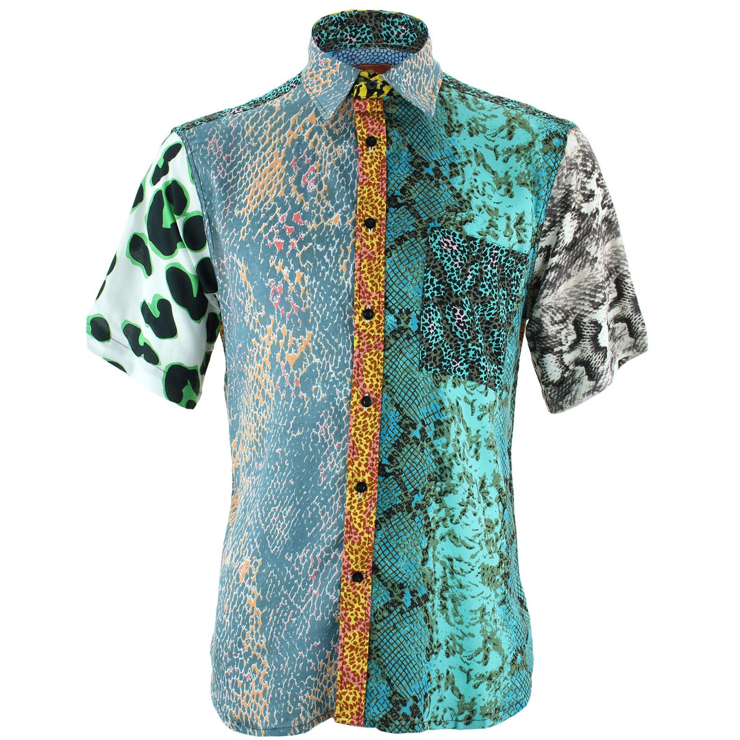 Regular Fit Short Sleeve Shirt - Random Mixed Panel - Animal Print