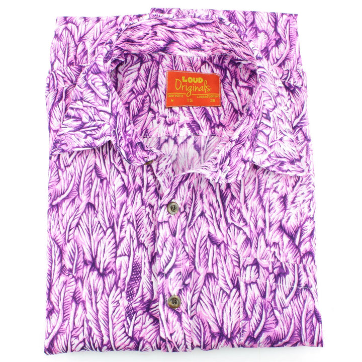 Tailored Fit Short Sleeve Shirt - Abstract Purple Leaves