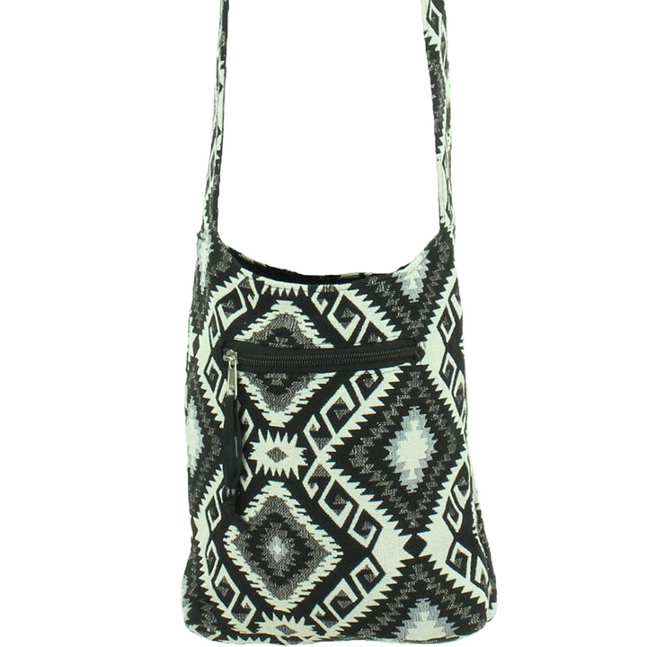 Cotton Canvas Sling Shoulder Bag - Aztec Black