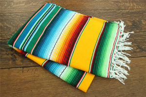 Serape Mexicain Tissé à la Main Grand 200cm x 147cm - Jaune