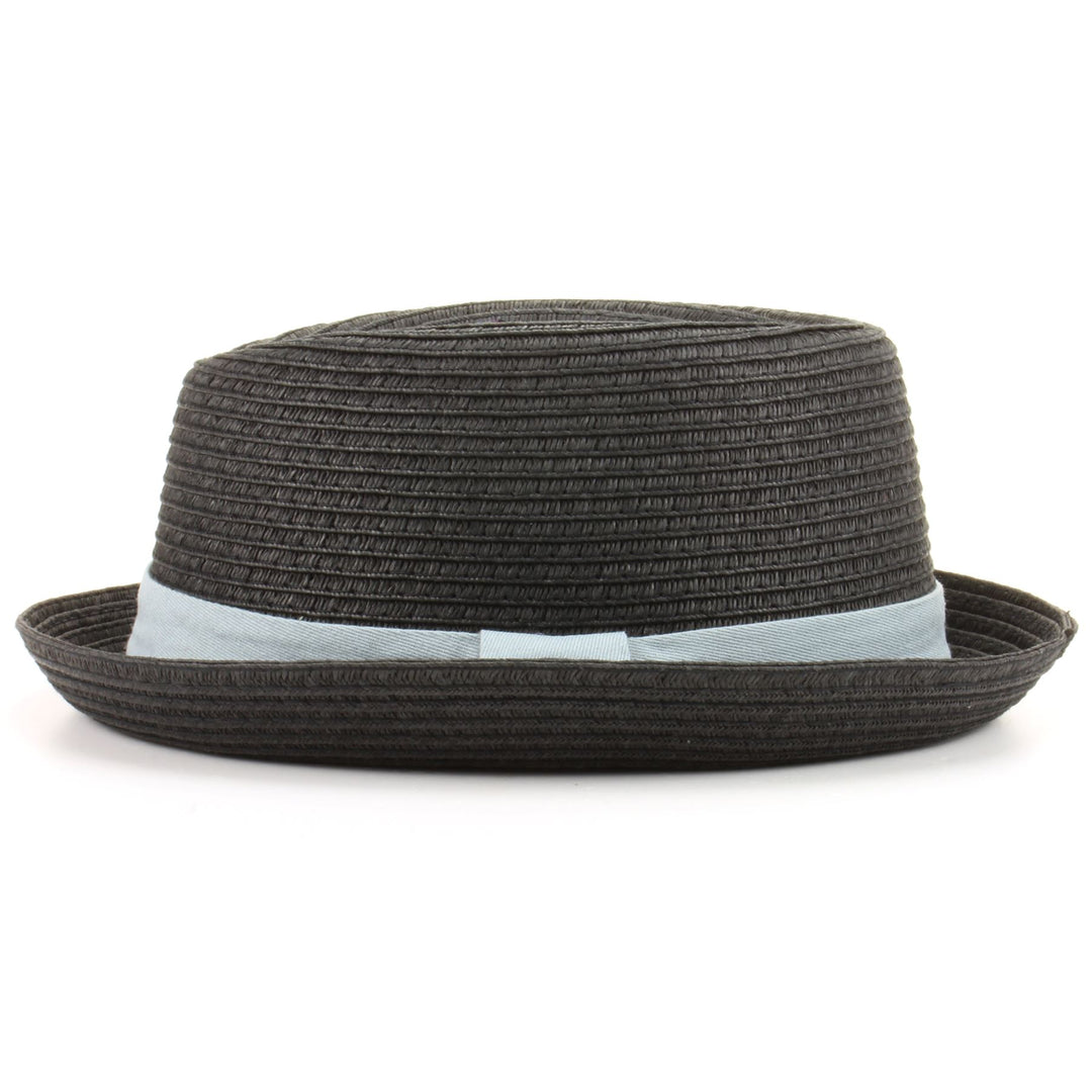 Straw Paper Pork Pie Hat - Black