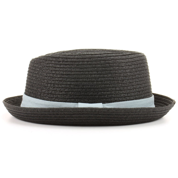 Straw Paper Pork Pie Hat - Black