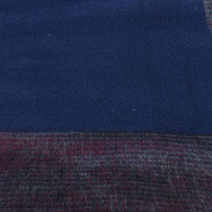 Tibetan Wool Blend Shawl Blanket - Navy with Maroon Reverse