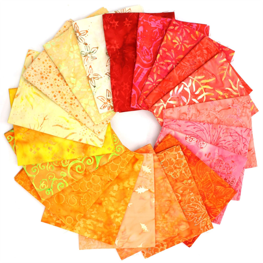 Cotton Batik Pre Cut Fabric Bundles - Fat Quarter - Red to Yellow
