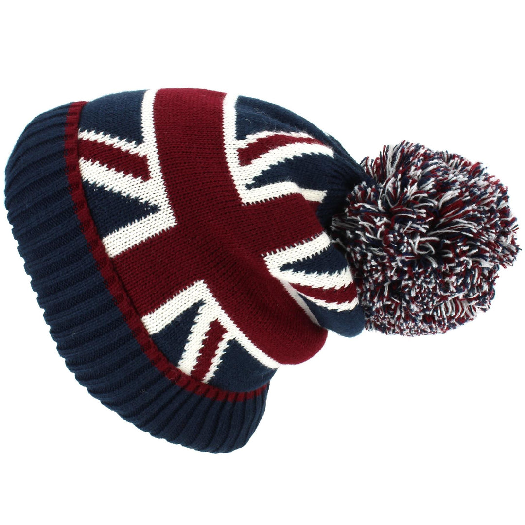 Union Jack Bobble Beanie Hat with Super Soft Fleece Lining