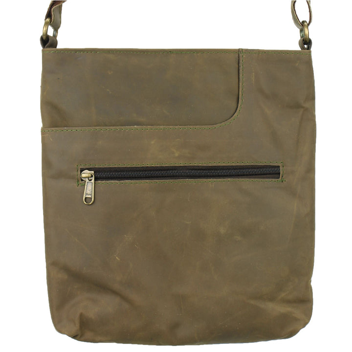 Real Leather Shoulder Bag with Front Zip and Pouch Pocket - Light Brown