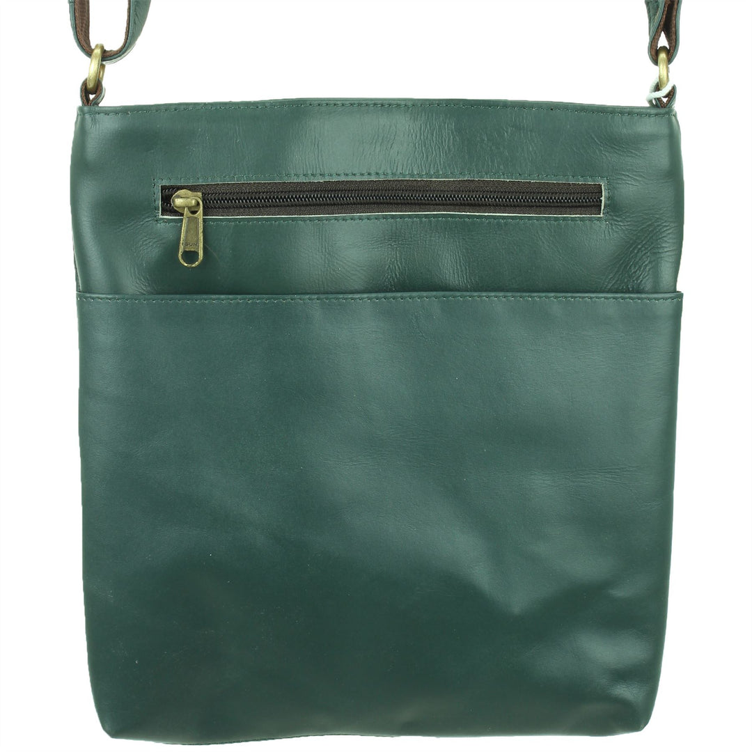 Real Leather Cross Body Messenger Shoulder Bag - Green