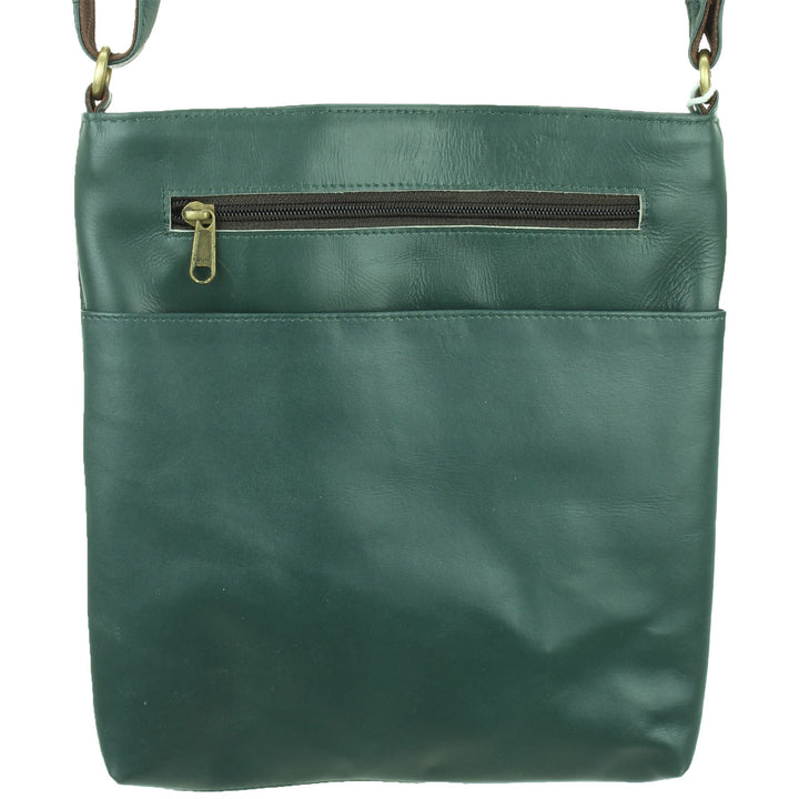 Real Leather Cross Body Messenger Shoulder Bag - Green