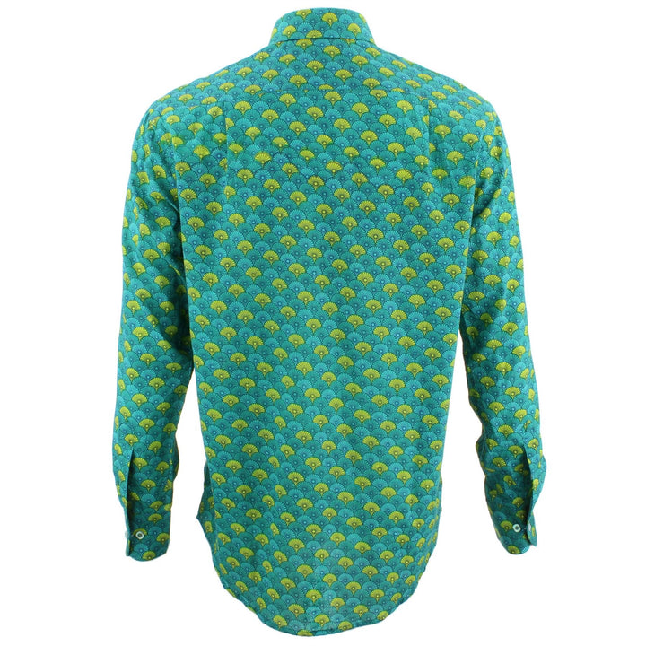 Regular Fit Long Sleeve Shirt - Turquoise & Yellow Umbrellas