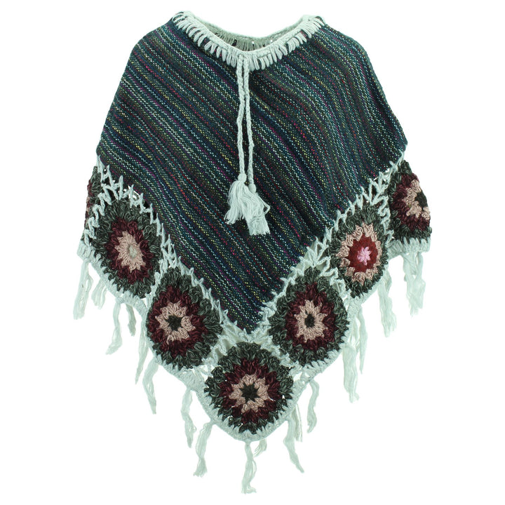 Granny Squares Crochet Poncho Short - Blue/Grey