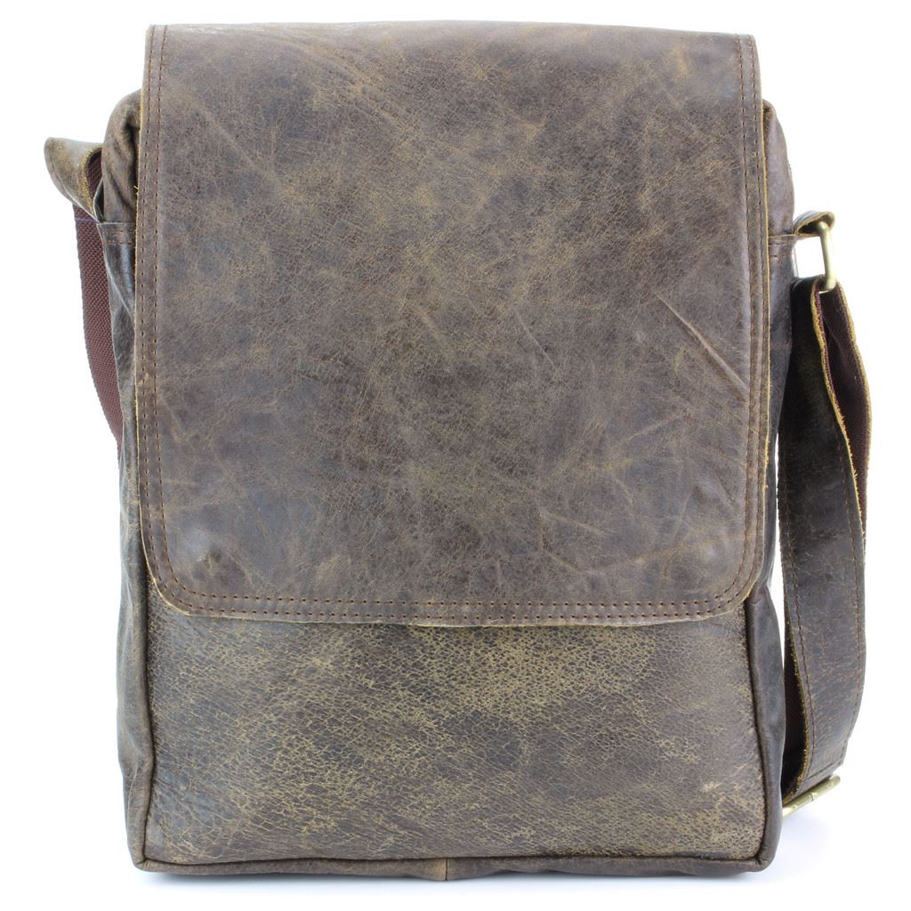 Real Leather Cross Body Messenger Shoulder Bag - Brown