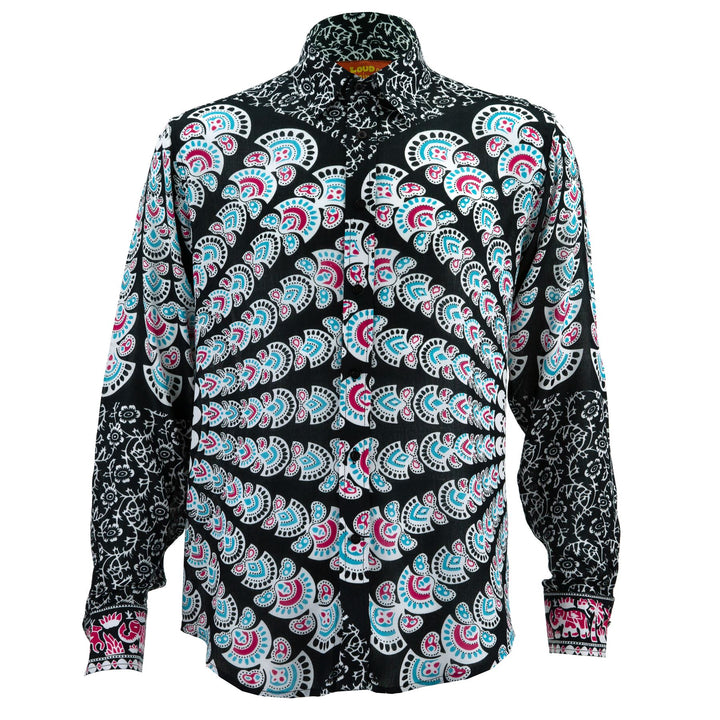 Regular Fit Long Sleeve Shirt - Mandala - Black White