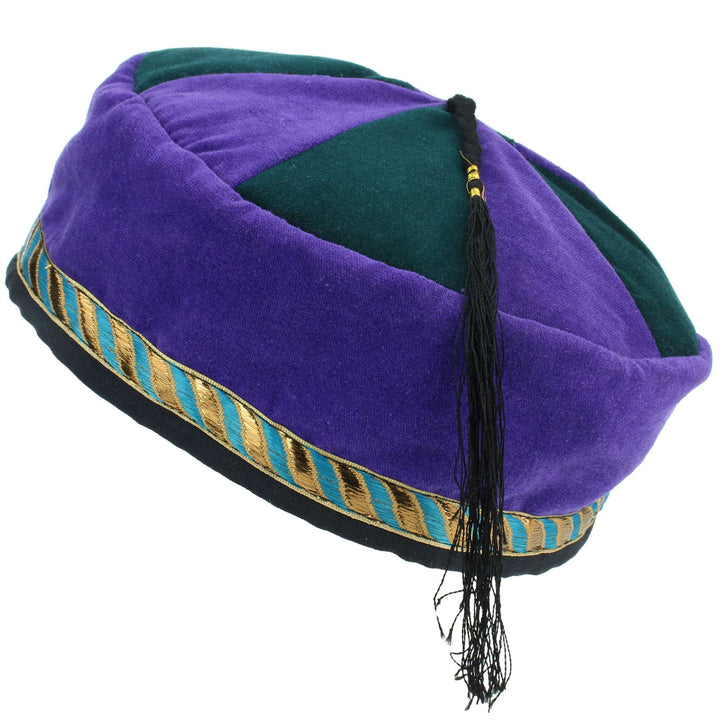 Nepalese Velvet Smoking Hat - Purple Green