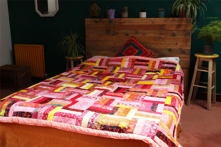 Handmade Quilted Patchwork Batik Printed Bedspread