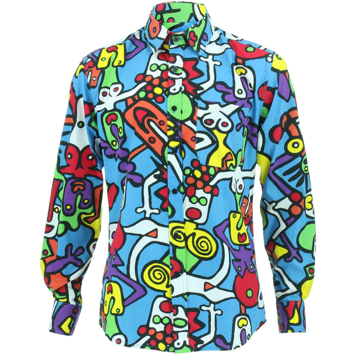 Slim Fit Long Sleeve Cotton Shirt - Tiffy Print - Blue