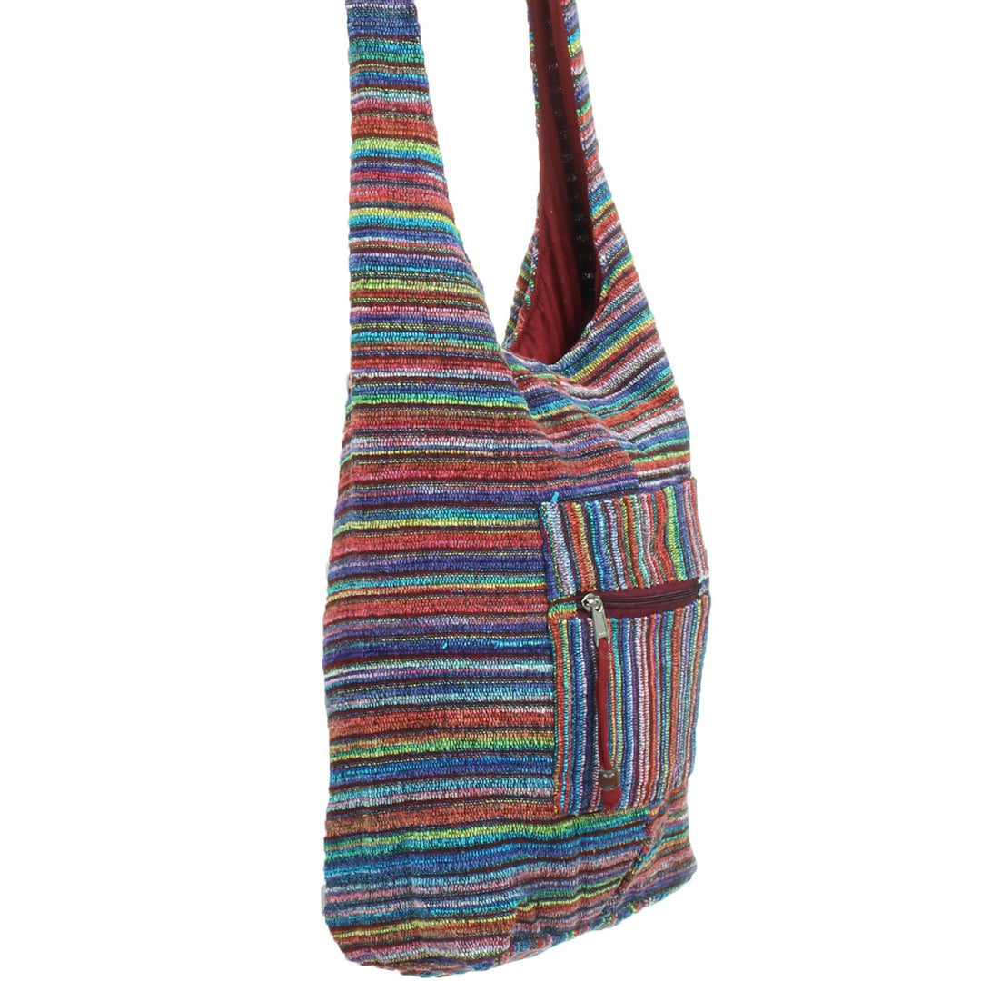 Striped Chenille Sling Shoulder Bag - Multi - Brown Lining