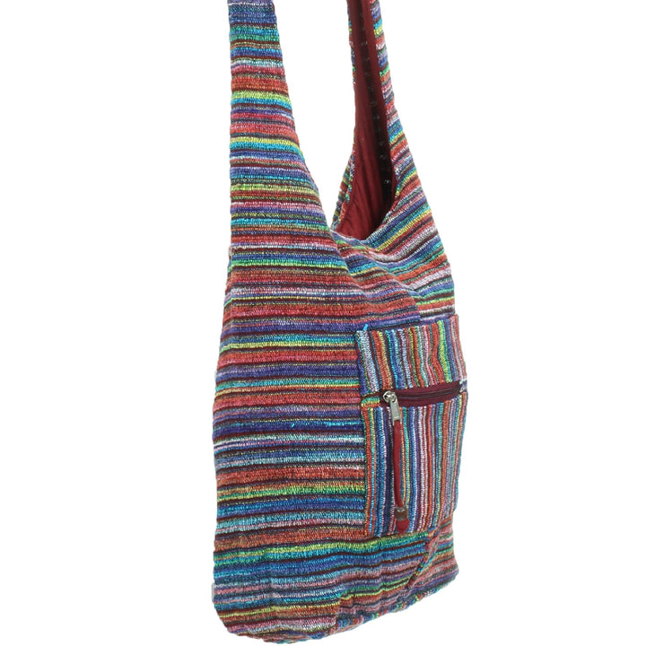 Striped Chenille Sling Shoulder Bag - Multi - Brown Lining