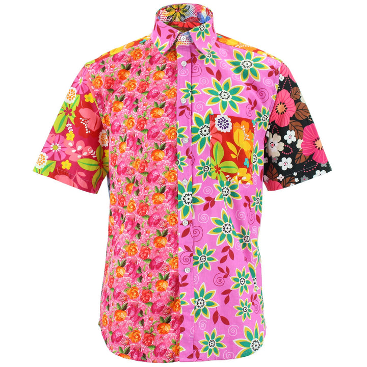 Regular Fit Short Sleeve Shirt - Random Mixed Panel - Floral