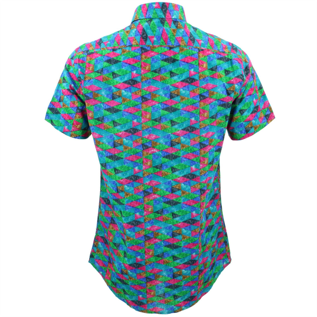 Tailored Fit Short Sleeve Shirt - Pink Blue Harlequin