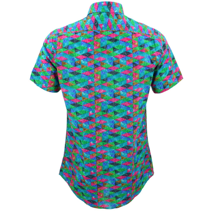 Tailored Fit Short Sleeve Shirt - Pink Blue Harlequin