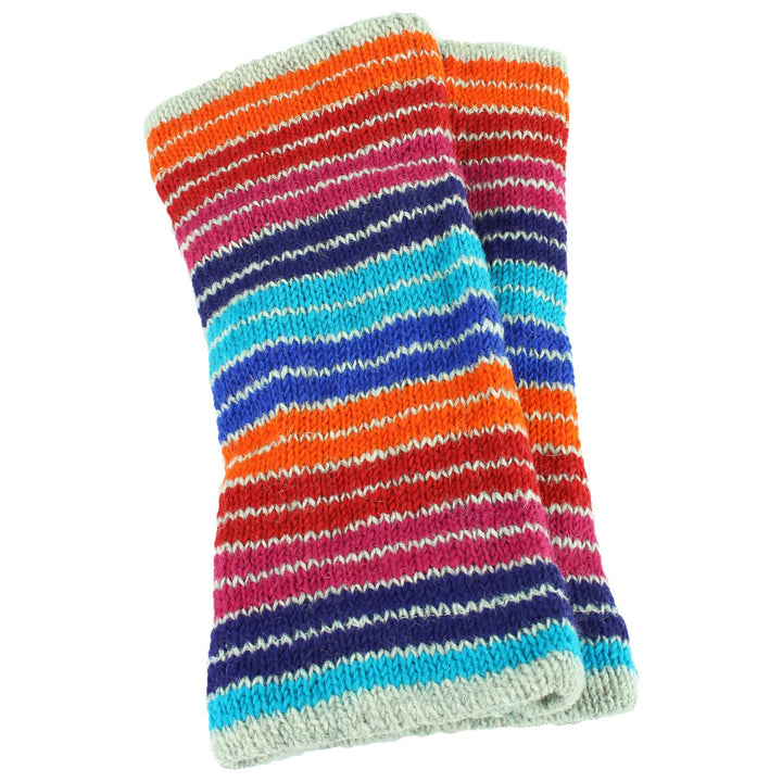 Chunky Wool Knit Leg Warmers - Stripe Blue