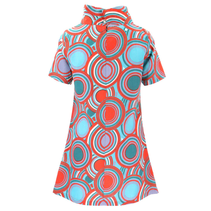 Sixties Shift Dress - Retro Circle Red Teal
