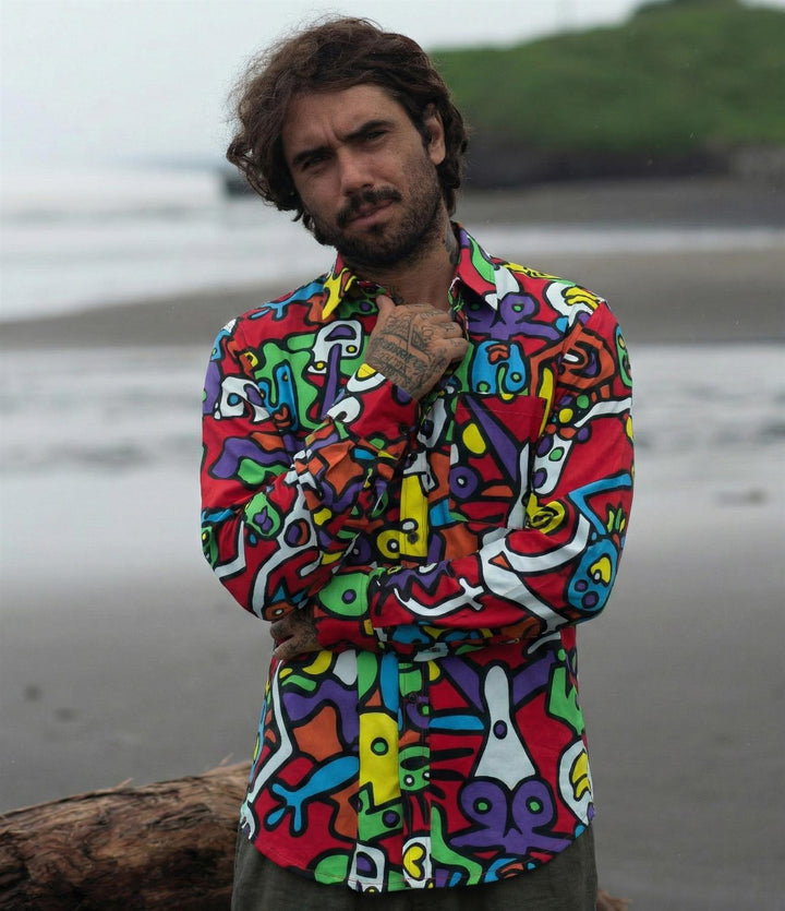 Regular Fit Long Sleeve Cotton Shirt - Tiffy Print - Red