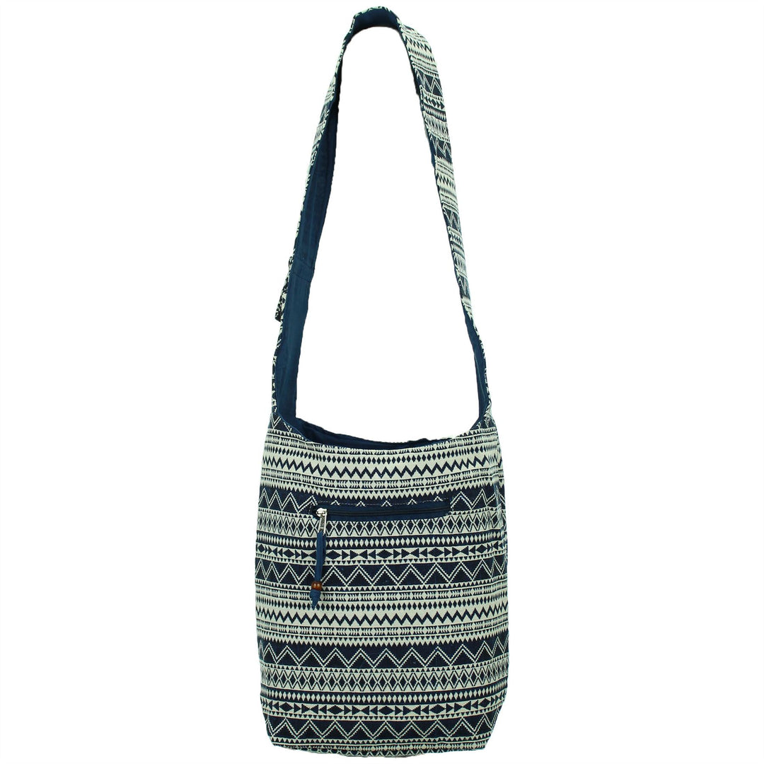 Cotton Canvas Sling Shoulder Bag - Navy