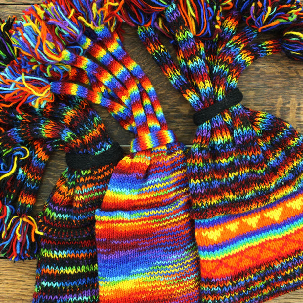 Hand Knitted Beanie Fountain Tassel Hat - Stripe Anu