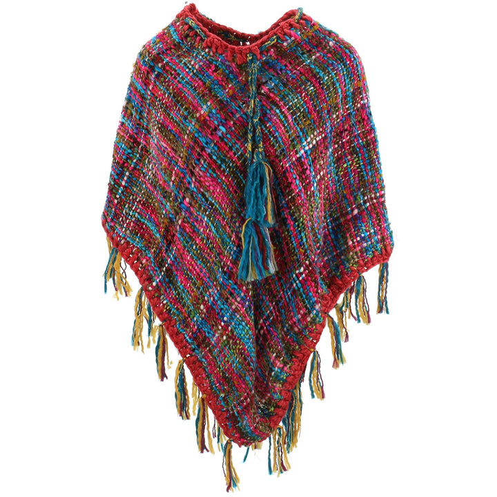 Stripe Crochet Poncho Long - Pink/Rainbow