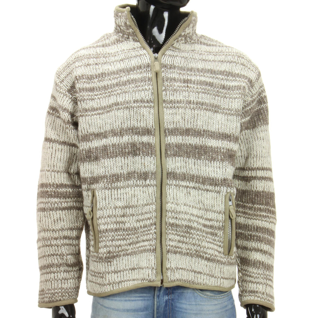 Wool knit Space Dye Fleece Lined Zip Jacket - Beige